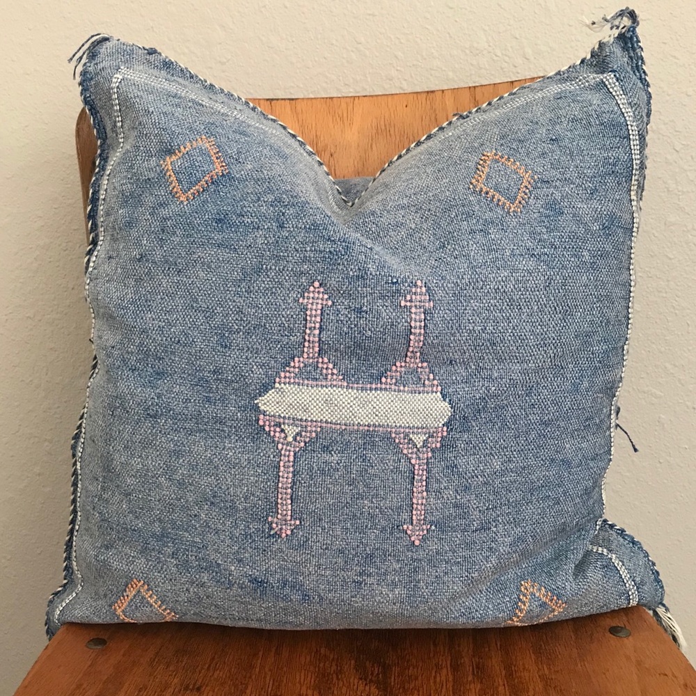 Moroccan Sabra Silk Cactus Silk Pillow in Blue